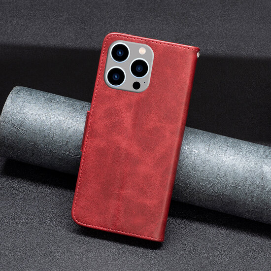 iPhone 14 Pro Max Hoesje - MobyDefend Wallet Book Case Met Koord - Rood