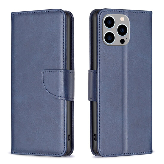 iPhone 14 Pro Max Hoesje - MobyDefend Wallet Book Case Met Koord - Blauw