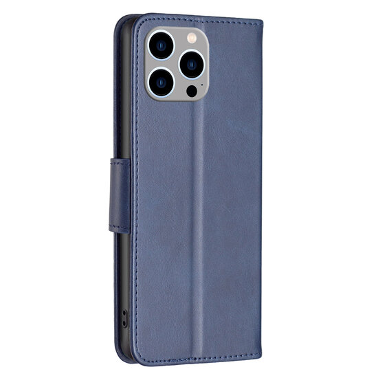 iPhone 14 Pro Max Hoesje - MobyDefend Wallet Book Case Met Koord - Blauw