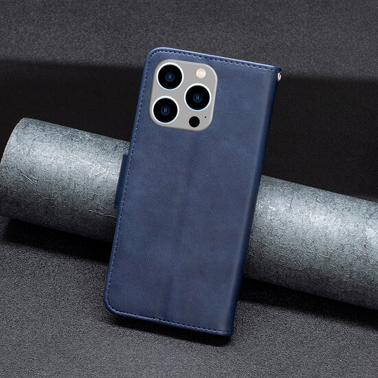 iPhone 14 Pro Max Hoesje - MobyDefend Wallet Book Case Met Koord - Blauw
