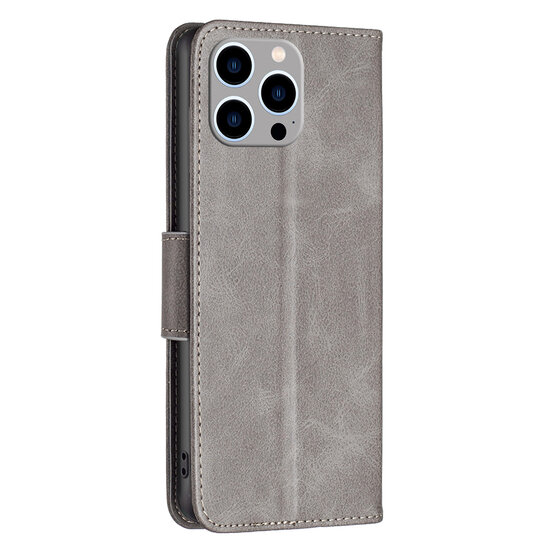 iPhone 14 Pro Max Hoesje - MobyDefend Wallet Book Case Met Koord - Grijs