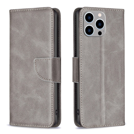 iPhone 14 Pro Max Hoesje - MobyDefend Wallet Book Case Met Koord - Grijs