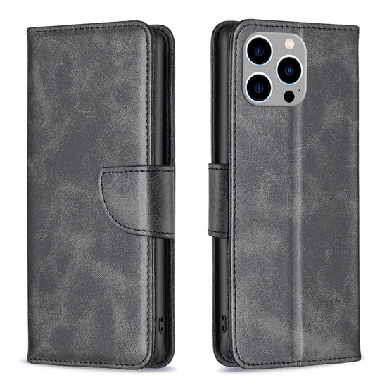iPhone 14 Pro Max Hoesje - MobyDefend Wallet Book Case Met Koord - Zwart