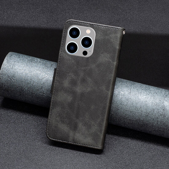 iPhone 14 Pro Max Hoesje - MobyDefend Wallet Book Case Met Koord - Zwart