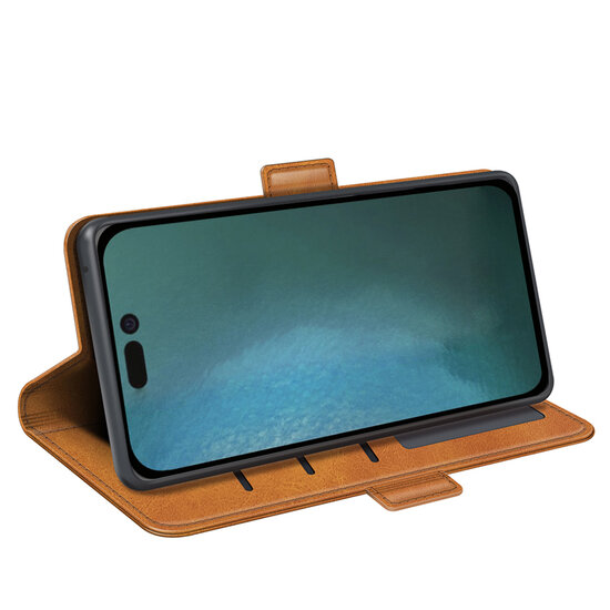 iPhone 14 Pro Max Hoesje - MobyDefend Luxe Wallet Book Case (Sluiting Zijkant) - Lichtbruin