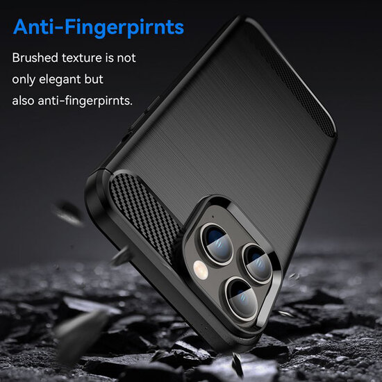 iPhone 14 Pro Max Hoesje - MobyDefend TPU Backcover - Geborstelde Metaal &amp; Carbon-Look - Zwart