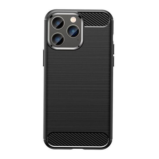 iPhone 14 Pro Max Hoesje - MobyDefend TPU Backcover - Geborstelde Metaal &amp; Carbon-Look - Zwart