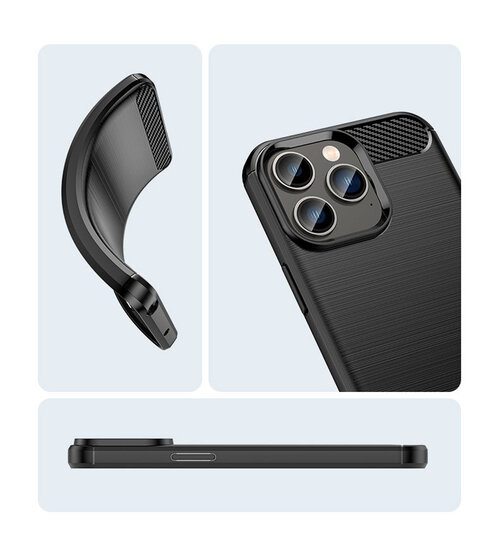 iPhone 14 Pro Max Hoesje - MobyDefend TPU Backcover - Geborstelde Metaal &amp; Carbon-Look - Zwart
