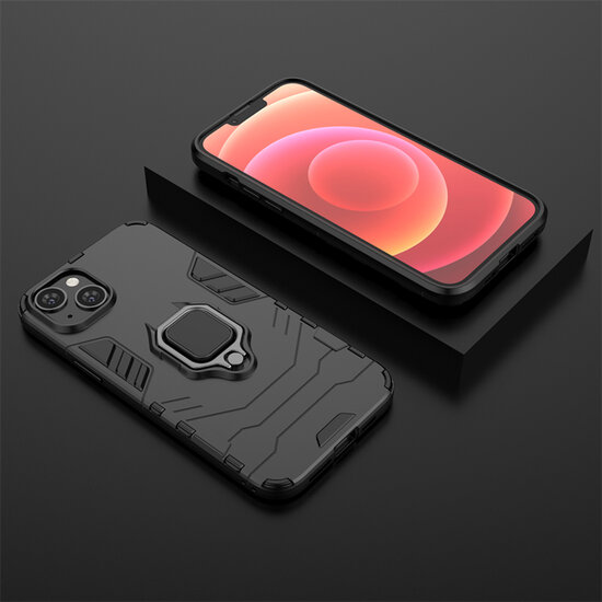 iPhone 14 Plus Hoesje - MobyDefend Dubbelgelaagde Pantsercase Met Standaard - Rood