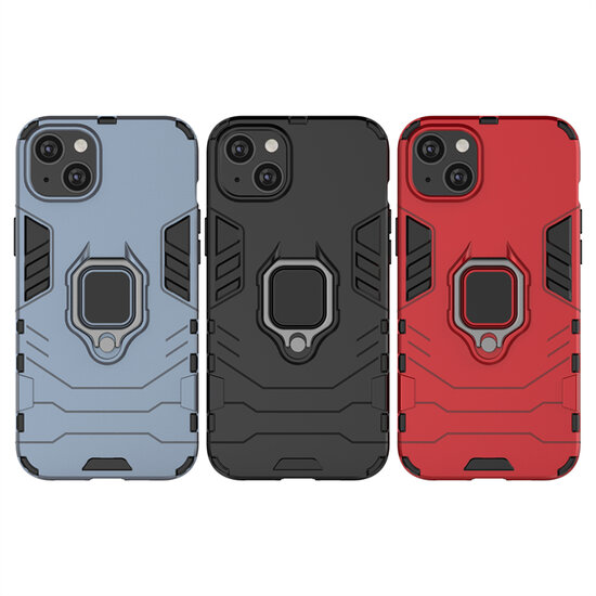 iPhone 14 Plus Hoesje - MobyDefend Dubbelgelaagde Pantsercase Met Standaard - Rood