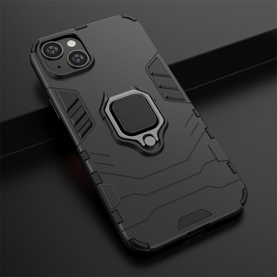 iPhone 14 Plus Hoesje - MobyDefend Dubbelgelaagde Pantsercase Met Standaard - Rood