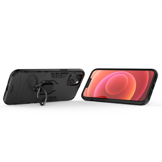 iPhone 14 Plus Hoesje - MobyDefend Dubbelgelaagde Pantsercase Met Standaard - Rood