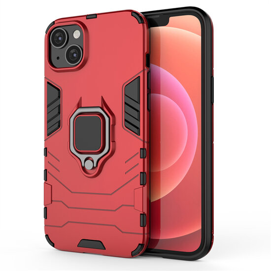 iPhone 14 Plus Hoesje - MobyDefend Dubbelgelaagde Pantsercase Met Standaard - Rood