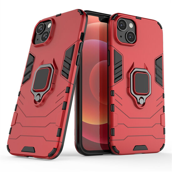 iPhone 14 Plus Hoesje - MobyDefend Dubbelgelaagde Pantsercase Met Standaard - Rood