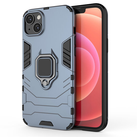 iPhone 14 Plus Hoesje - MobyDefend Dubbelgelaagde Pantsercase Met Standaard - Blauw