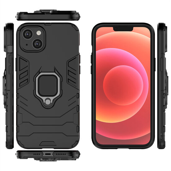 iPhone 14 Plus Hoesje - MobyDefend Dubbelgelaagde Pantsercase Met Standaard - Zwart