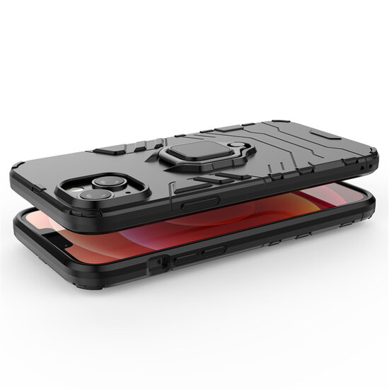 iPhone 14 Plus Hoesje - MobyDefend Dubbelgelaagde Pantsercase Met Standaard - Zwart
