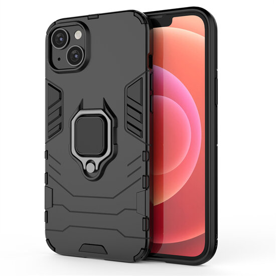 iPhone 14 Plus Hoesje - MobyDefend Dubbelgelaagde Pantsercase Met Standaard - Zwart