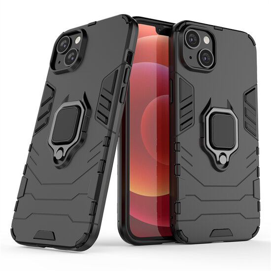 iPhone 14 Plus Hoesje - MobyDefend Dubbelgelaagde Pantsercase Met Standaard - Zwart