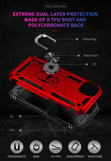 iPhone 14 Plus Hoesje - MobyDefend Pantsercase Met Draaibare Ring - Zwart