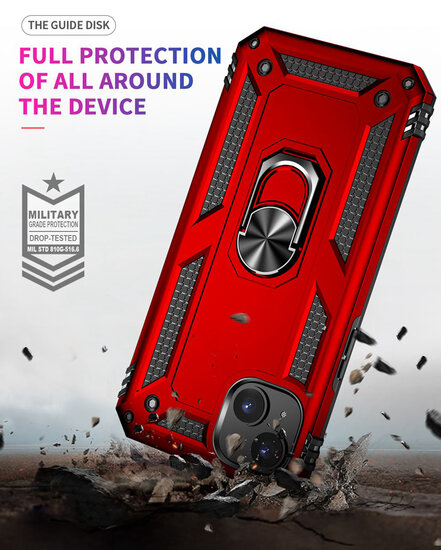 iPhone 14 Plus Hoesje - MobyDefend Pantsercase Met Draaibare Ring - Zwart
