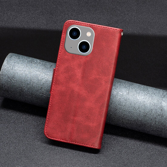 iPhone 14 Plus Hoesje - MobyDefend Wallet Book Case Met Koord - Rood