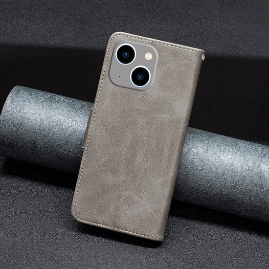 iPhone 14 Plus Hoesje - MobyDefend Wallet Book Case Met Koord - Grijs