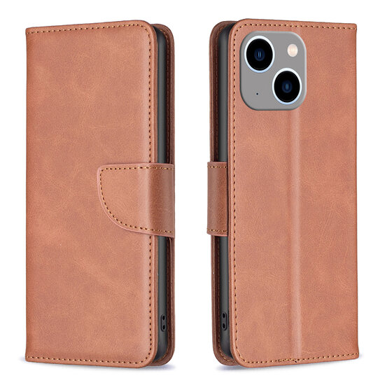 iPhone 14 Plus Hoesje - MobyDefend Wallet Book Case Met Koord - Bruin