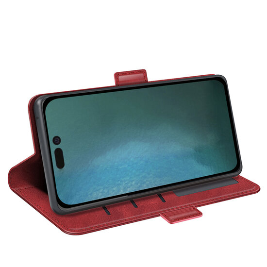 iPhone 14 Plus Hoesje - MobyDefend Luxe Wallet Book Case (Sluiting Zijkant) - Rood