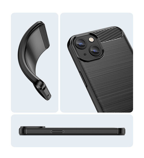 iPhone 14 Plus Hoesje - MobyDefend TPU Backcover - Geborstelde Metaal &amp; Carbon-Look - Zwart