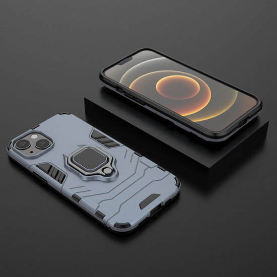 iPhone 13 Hoesje - MobyDefend Dubbelgelaagde Pantsercase Met Standaard - Navy Blauw