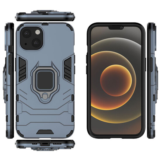 iPhone 13 Hoesje - MobyDefend Dubbelgelaagde Pantsercase Met Standaard - Navy Blauw