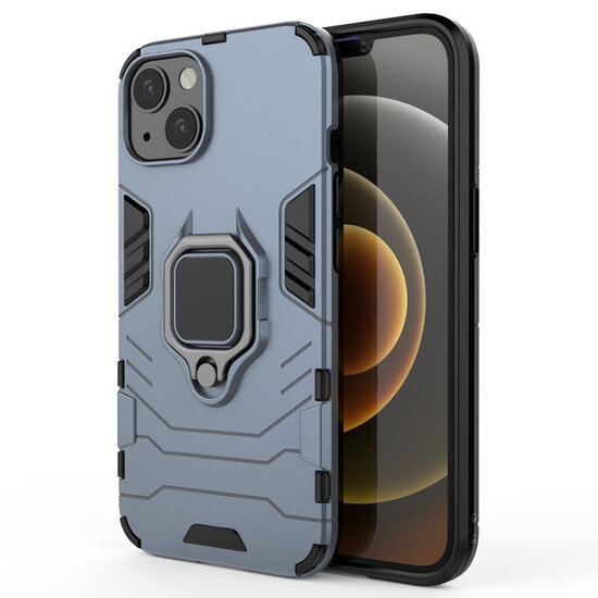 iPhone 13 Hoesje - MobyDefend Dubbelgelaagde Pantsercase Met Standaard - Navy Blauw