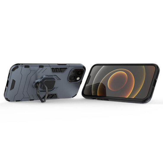 iPhone 13 Hoesje - MobyDefend Dubbelgelaagde Pantsercase Met Standaard - Navy Blauw
