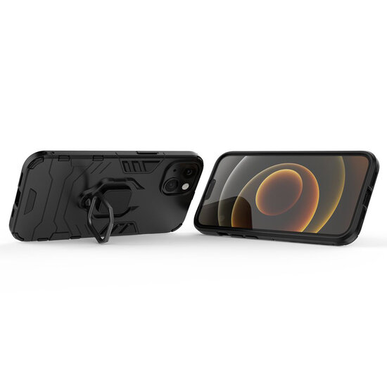 iPhone 13 Hoesje - MobyDefend Dubbelgelaagde Pantsercase Met Standaard - Zwart