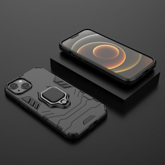 iPhone 13 Hoesje - MobyDefend Dubbelgelaagde Pantsercase Met Standaard - Zwart