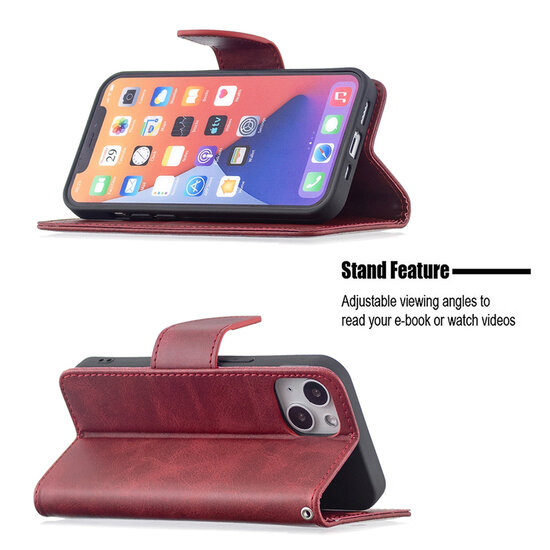 iPhone 13 Hoesje - MobyDefend Wallet Book Case Met Koord - Rood