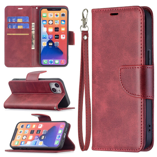iPhone 13 Hoesje - MobyDefend Wallet Book Case Met Koord - Rood