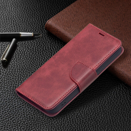 iPhone 13 Hoesje - MobyDefend Wallet Book Case Met Koord - Rood