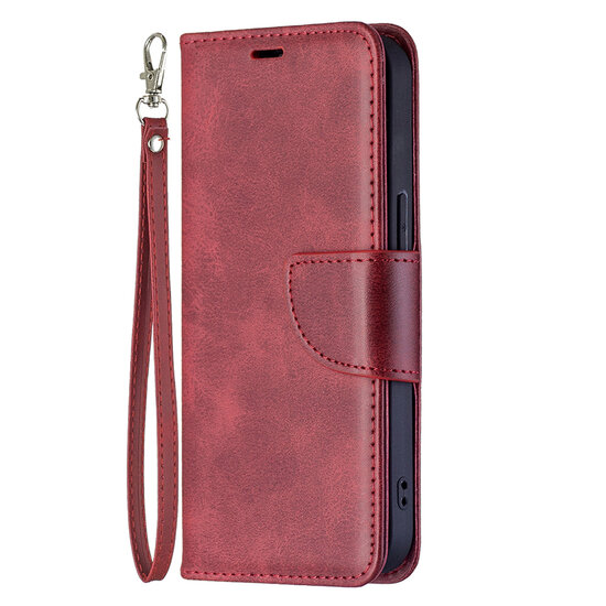 iPhone 13 Hoesje - MobyDefend Wallet Book Case Met Koord - Rood