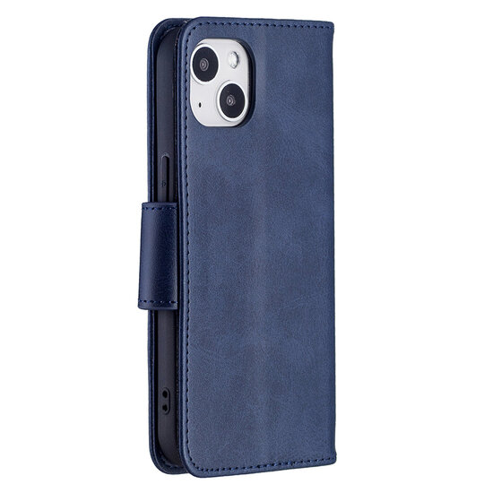 iPhone 13 Hoesje - MobyDefend Wallet Book Case Met Koord - Blauw