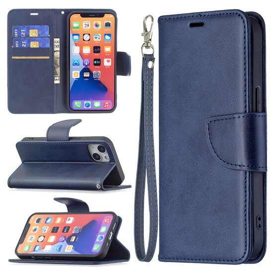 iPhone 13 Hoesje - MobyDefend Wallet Book Case Met Koord - Blauw