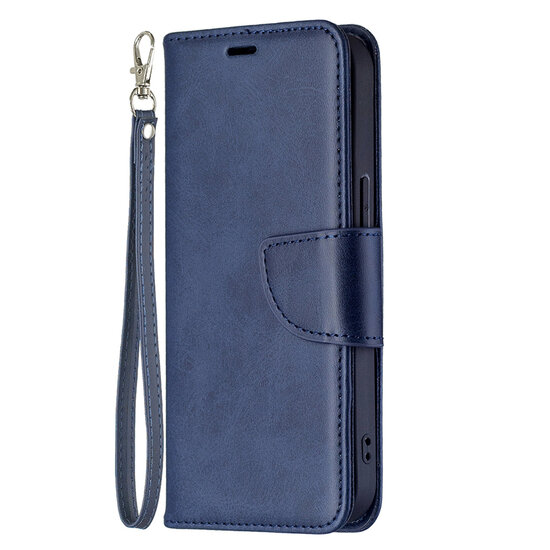 iPhone 13 Hoesje - MobyDefend Wallet Book Case Met Koord - Blauw