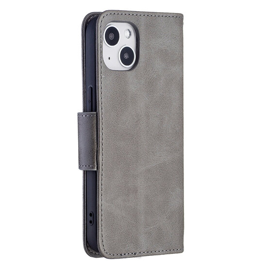iPhone 13 Hoesje - MobyDefend Wallet Book Case Met Koord - Grijs