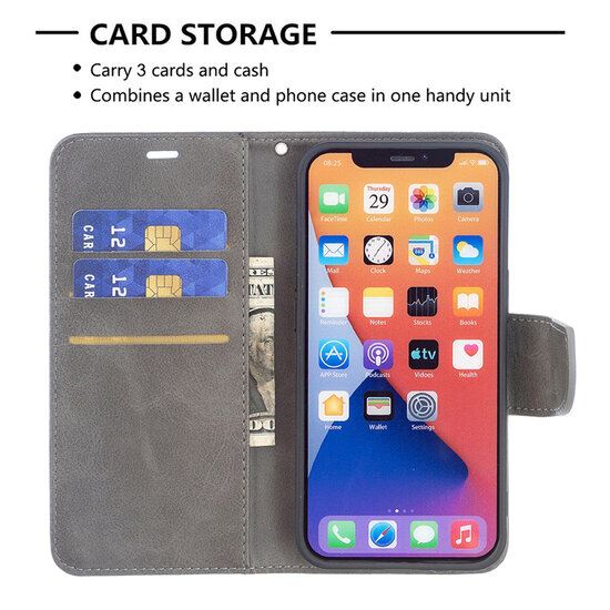 iPhone 13 Hoesje - MobyDefend Wallet Book Case Met Koord - Grijs