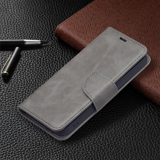 iPhone 13 Hoesje - MobyDefend Wallet Book Case Met Koord - Grijs