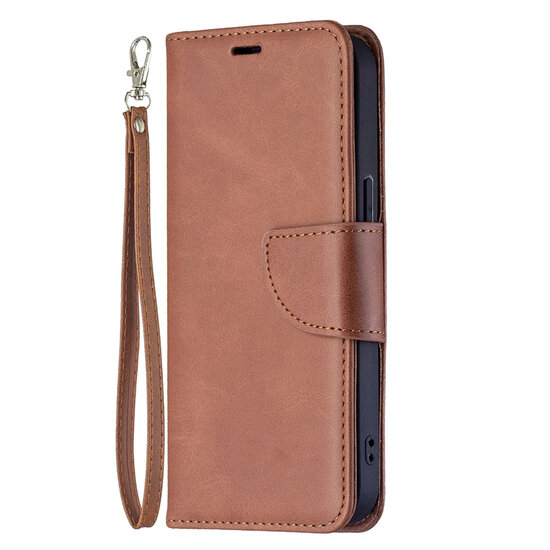 iPhone 13 Hoesje - MobyDefend Wallet Book Case Met Koord - Bruin