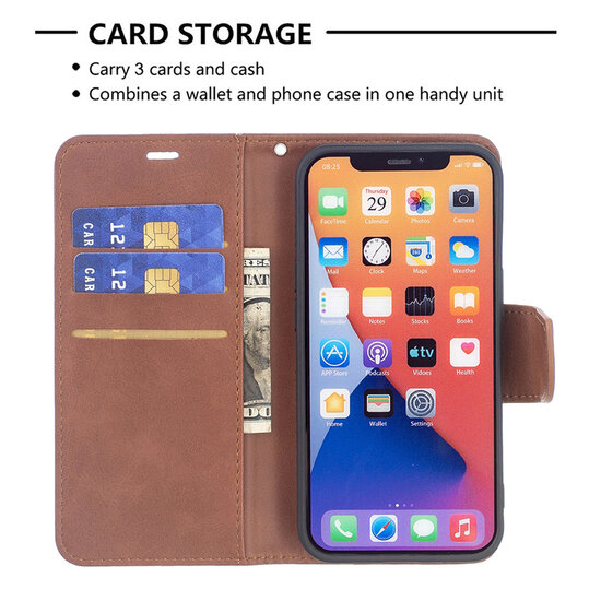 iPhone 13 Hoesje - MobyDefend Wallet Book Case Met Koord - Bruin