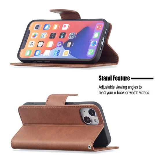 iPhone 13 Hoesje - MobyDefend Wallet Book Case Met Koord - Bruin