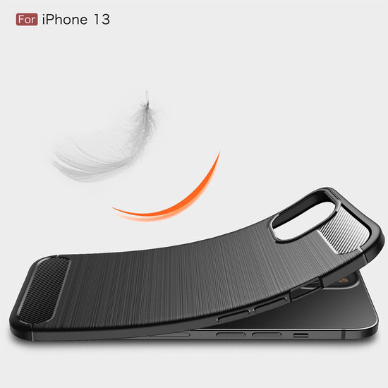 iPhone 13 Hoesje - MobyDefend TPU Backcover - Geborstelde Metaal &amp; Carbon-Look - Navy Blauw